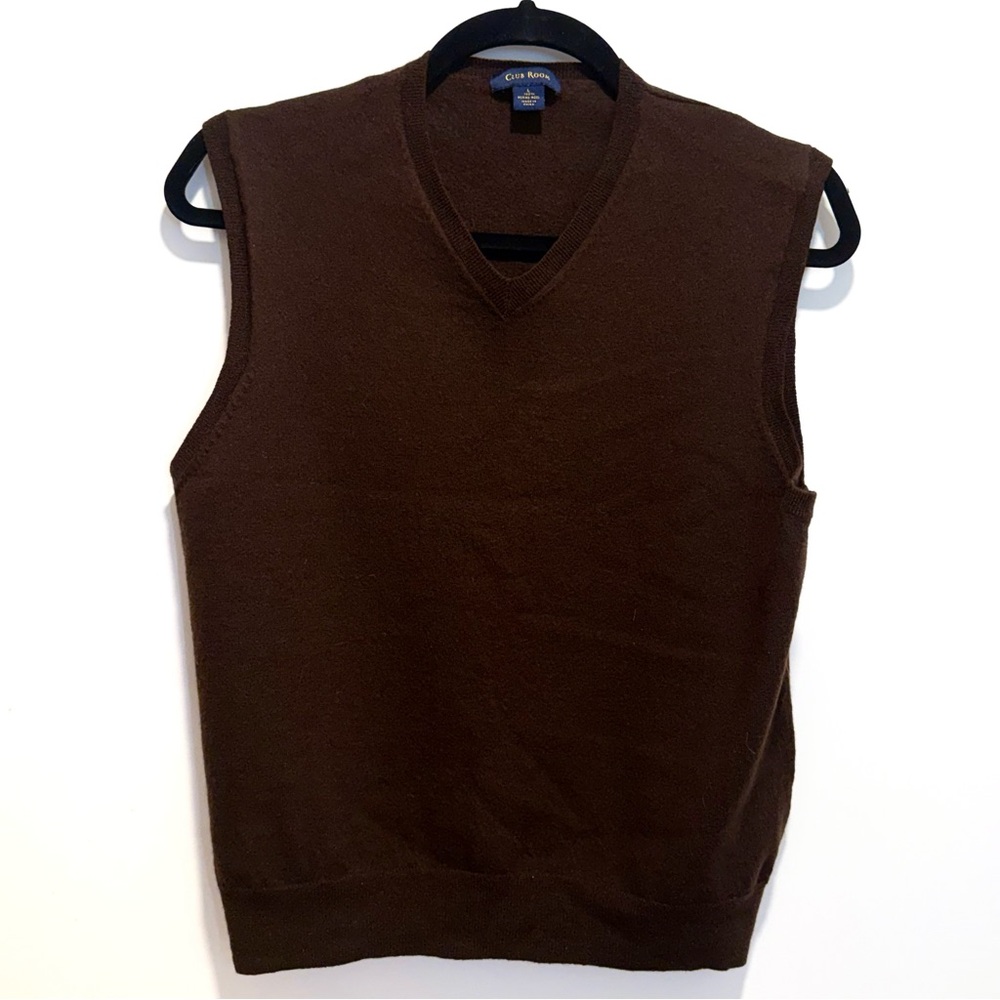 Club Room Brown Merino Wool Sweater Vest L V Neck